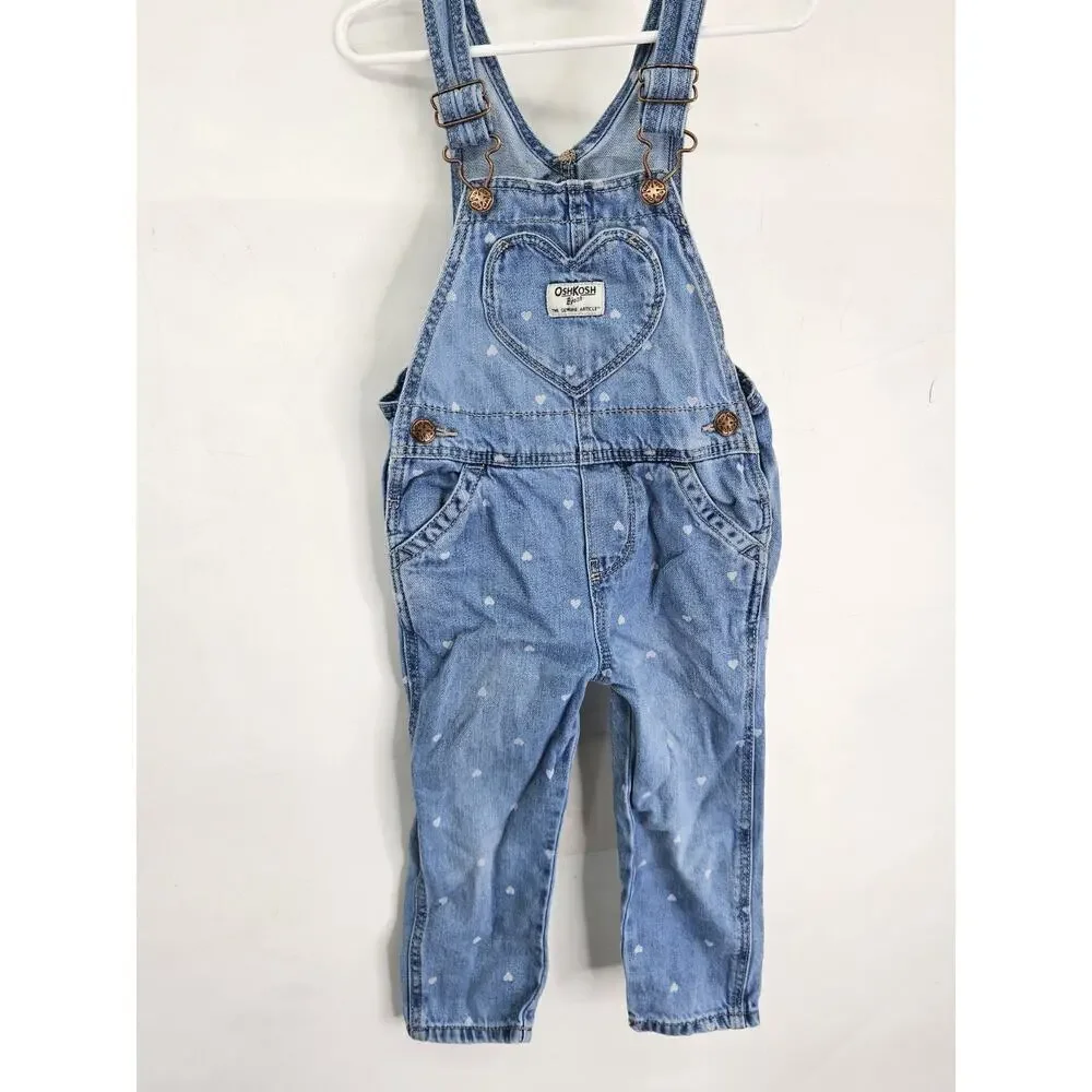 OshKosh B'gosh Overalls Coveralls Toddler Blue Denim Pockets Adjustable Size 2T